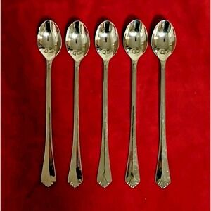 5 Iced Tea Spoons Farberware BAYPORT Stainless Glossy Flatware Replacement 7 3/8